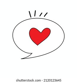 Red heart in the message speech field, decoration icon romantic greeting doodle