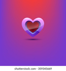 Red heart metal frame, shadow, vector