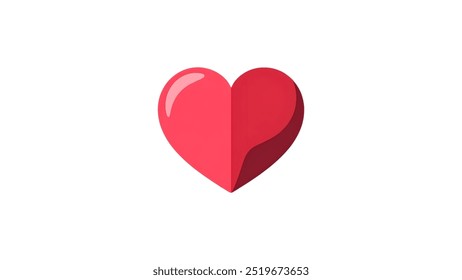 Red heart ,minimalistic flat vector illustration,plain white background