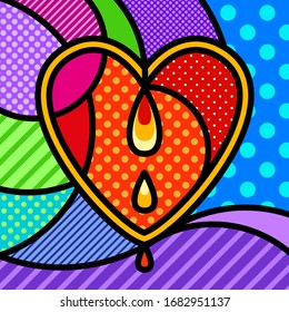 RED HEART modern pop art vector graphic element for your design. Colourful concept illustration.  Be My Valentine love postcard. 