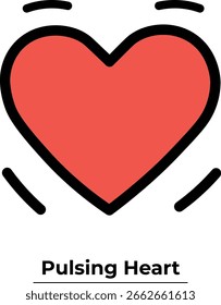 A red heart with movement marks, symbolizing emotion, engagement, or love interaction. Original vector icon set based on AI-generated concept, fully redrawn by hand using pen tool.