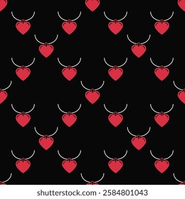 Red heart necklace seamless pattern concept symbol - love and romantic expression vector background