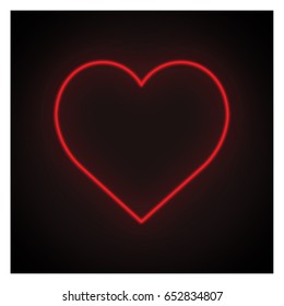 Red Heart Neon Light On Black Background