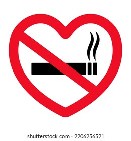 Red heart with a no smoking. Stop smoking Vector illustration