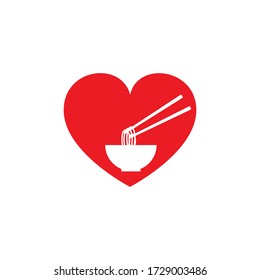 red heart and noodle bowl, for the icon or symbol of the noodle restaurant and noodle food lovers. for the logo