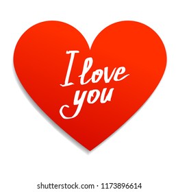 Red heart note with text "I love you!". Vector illustration