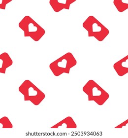 Red heart notifications icons scattered on a seamless pattern