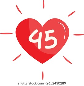 Red Heart with Number 45 Vector Illustration