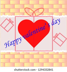 
Red heart on abstract background decorated with a gift box on Valentine's Day