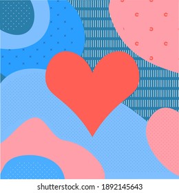 Red heart on an abstract background of geometric shapes.