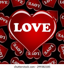 red heart on a background of red hearts, seamless pattern