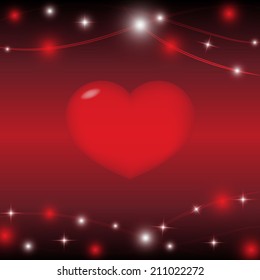 red heart on red background with light star