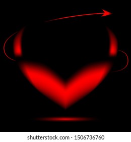 red heart on a black background with horns and a tail
