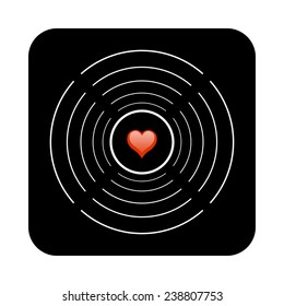 red heart on a black background with white circles, vector, EPS 10