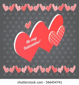 Red heart  on black background. Vector isometric Valentine's day postcard