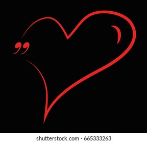 Red heart on black background