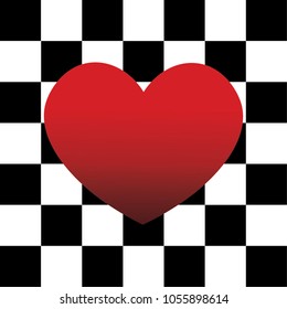 Red Heart on Black and White Background, Vector Design