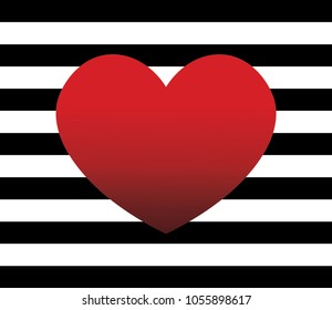 Red Heart on Black and White Background, Vector Design