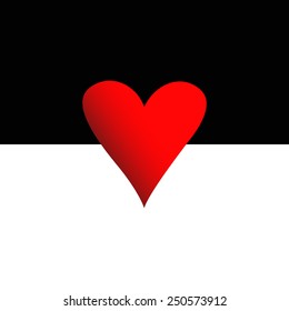 red heart on black and white background vector