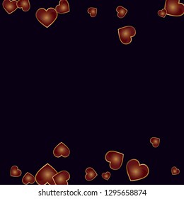 Red heart on blue background. Flying confetti from hearts. Pendant in the shape of a heart. Valentine's day card.