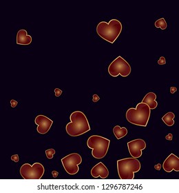 Red heart on blue background. Flying confetti from hearts. Pendant in the shape of a heart. Valentine's day card.
