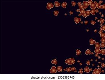 Red heart on blue background. Flying confetti from hearts. Pendant in the shape of a heart. Valentine's day card.
