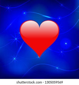Red heart on blue background. Valentines day heart. Vector. EPS 10.