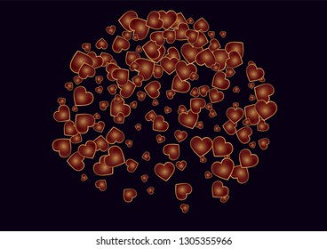 Red heart on blue background. Flying confetti from hearts. Pendant in the shape of a heart. Valentine's day card.