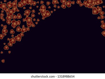 Red heart on blue background. Flying confetti from hearts. Pendant in the shape of a heart. Valentine's day card.