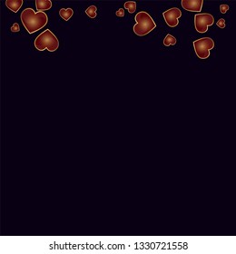 Red heart on blue background. Flying confetti from hearts. Pendant in the shape of a heart. Valentine's day card.