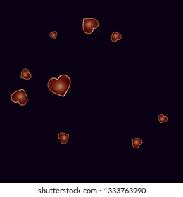 Red heart on blue background. Flying confetti from hearts. Pendant in the shape of a heart. Valentine's day card.