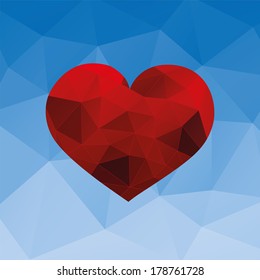 Red heart on blue background. triangle pattern
