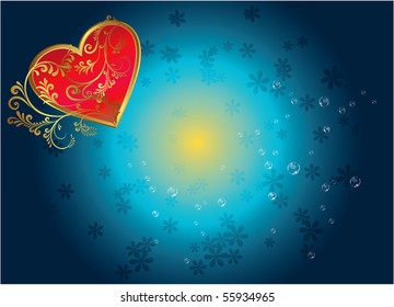 red heart on blue background