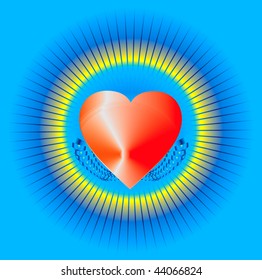 red heart on blue-card for Valentine's Day