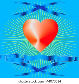red heart on blue-card for Valentine's Day