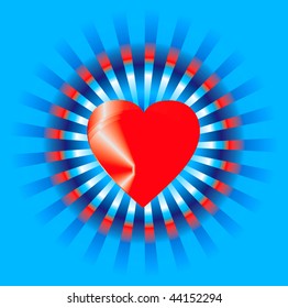 red heart on blue-card for Valentine's Day