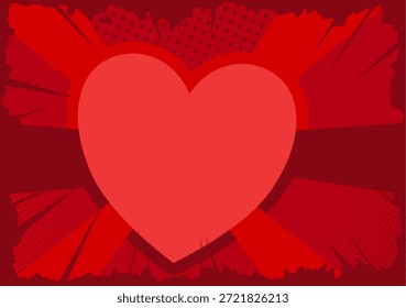  Corazón rojo sobre fondo de arte pop cómico con estallido de sol y puntos, Ilustración vectorial