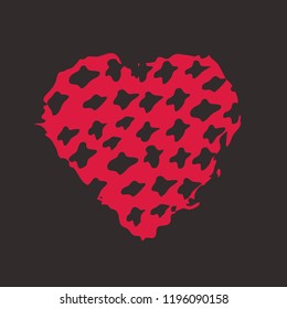 Red heart on the dark background. Hand drawn love symbol. Clip art, brush, ink. Decor element for Valentine's day card, pattern, poster, label, sticker, postcard and print. 