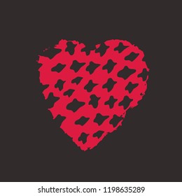 Red heart on the dark background. Hand drawn love symbol. Clip art, brush, ink. Decor element for Valentine's day card, pattern, poster, label, sticker, postcard and print. 