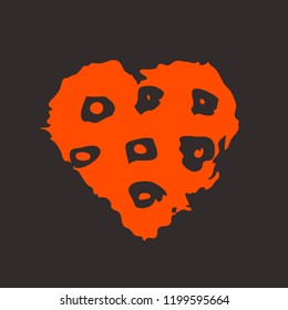 Red heart on the dark background. Hand drawn love symbol. Clip art, brush, ink. Decor element for Valentine's day card, pattern, poster, label, sticker, postcard and print. 