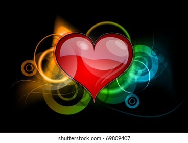 Red heart on the dark background