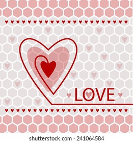 red heart on the decorative background linear card for Valentine's Day