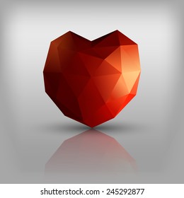 Red heart on the gray background. Vector shape.