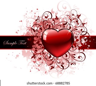 Red Heart on grunge background, illustration