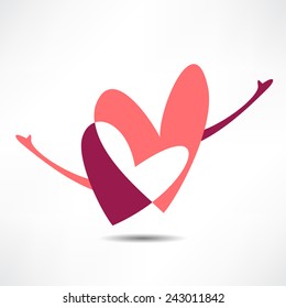 Red heart on hand, vector icon