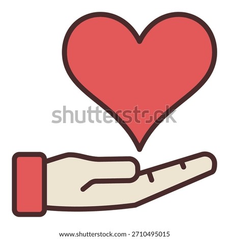 Red Heart on Hand vector admiration concept colored icon or sign