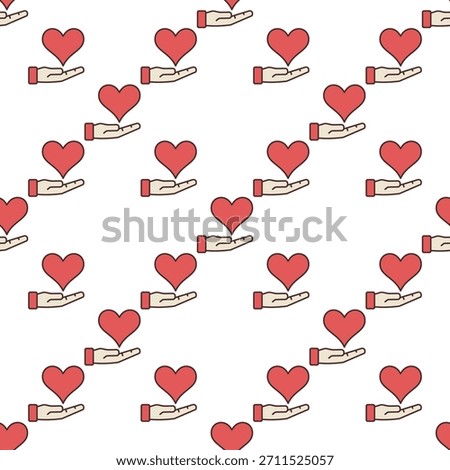 Red Heart on Hand vector admiration concept colored seamless pattern