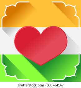 Red heart on indian flag background.