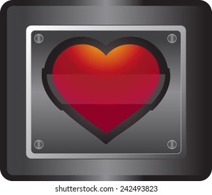Red heart on a metal background.