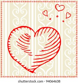 Red heart on pattern background- Happy Valentine